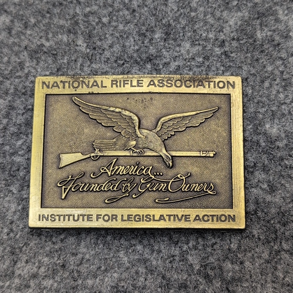 VINTAGE National Rifle Association NRA Belt Buckle America Founded By Gun Owners